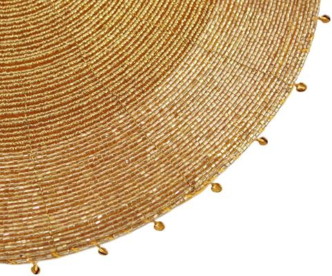 COTTON CRAFT Glitz Handmade Beaded Charger Placemats- Set of 4 - Gold Bells