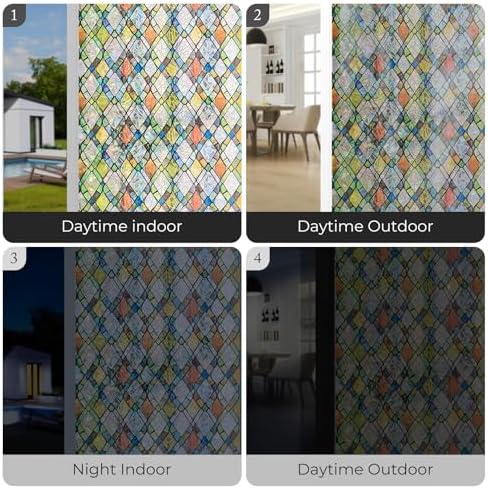 ADD.HERES Rainbow Window Privacy Film, Stained Glass Cling, 23.6" x 118"