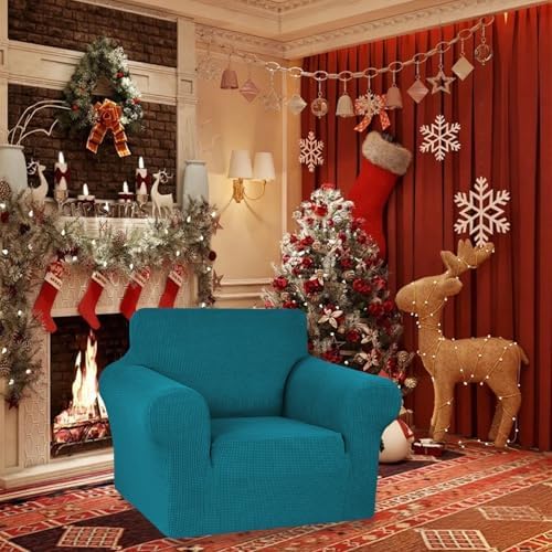 KEKUOU Stretch Chair Sofa Slipcover, Single Couch Cover,Peacock Blue