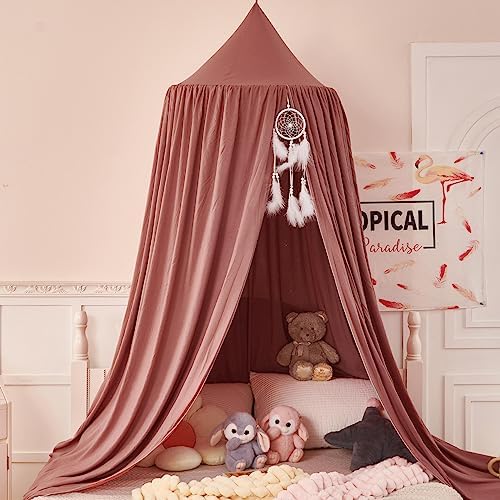 Princess Decor Canopy for Kids Bed, Soft and Durable Bed Canopy for Girls Room Tent Canopy Dreamy Mosquito Net Bedding, Children Reading Nook Canopies Indoor（Red Bean）