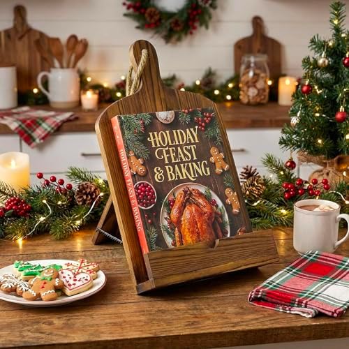 MyGift Cookbook Stand Recipe Book Holder Brown Wood Cutting Board Design