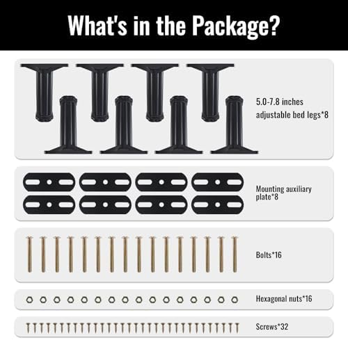 YHK 8PCS Adjustable Height Bed Support Legs 5.0-7.8inch, Bed Frame Support Legs for Bed Slat and Frame, Plastic Bed Frame Support Replacement Bed Support Reinforcement Parts