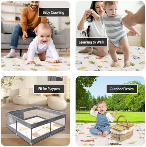 XVISHX Baby Play Mat, 50 x 50 Inch Play Mat Perfect for Use Baby Playpen, Foldable Baby Foam Playmat for Floor, Portable Waterproof Activity PlayMats for Babies, Infants and Toddlers