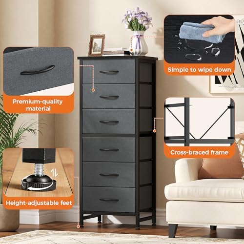 Sweetcrispy Tall Fabric Dresser for Bedroom, 6 Drawer Chest of Drawers