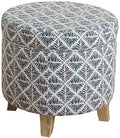 Homepop Home Decor | Upholstered Round Storage Ottoman | Ottoman with Storage for Living Room & Bedroom with Flared Legs, Navy Blue Geometric Pattern Large