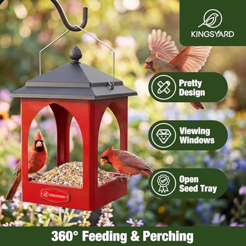 Kingsyard Hanging Platform Bird Feeder for Outdoors, Rain-Resistant Roof