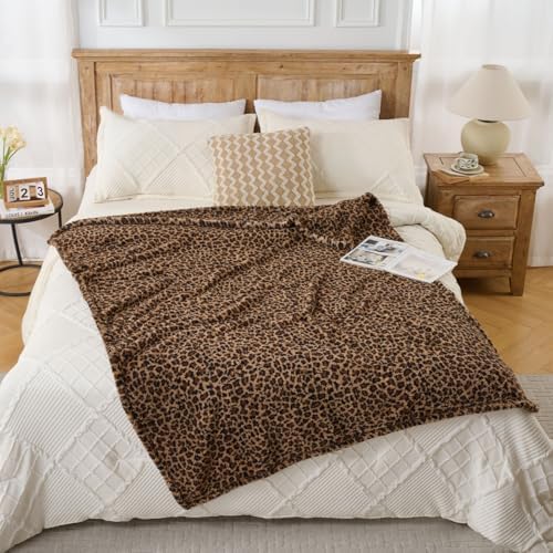 Leopard Cheetah Print Blanket – Super Soft Plush Fleece Throw for Bed, Sofa & Travel – All Season Cozy Cheetah Pattern Home Decor Throw Blanket, 50″ x 60″ (Dark Brown)