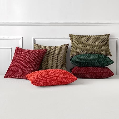 MIULEE Decorative Throw Pillow Covers 20x20 Olive Green Textured Corduroy