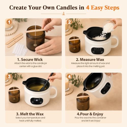 Candle Making Kit with 1.8L Electric Wax Melter 2LB Soy Wax, DIY Candle Kit