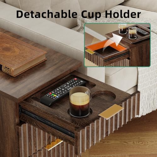 Kalrin 13" W Fluted Narrow End Table with 3 Drawers(Dark Walnut)