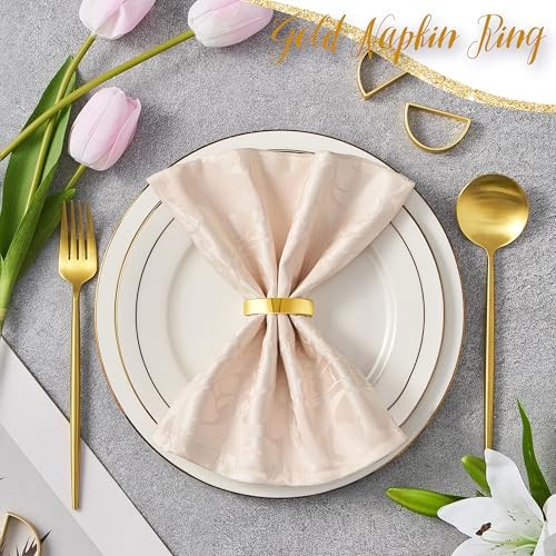 APTWOW Bright Gold Napkin Rings Set of 12, Fall Thanksgiving Table Decor