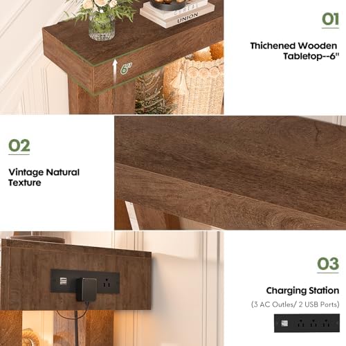 Unikito 47" Entryway Table with Sensor Light & AC Outlets with USB-C Ports