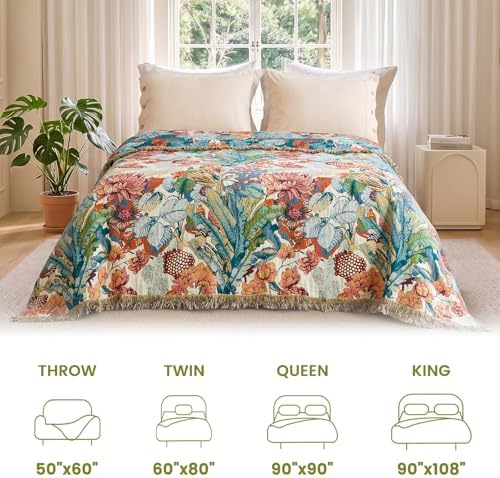 MSGKV Boho Throw Blanket 60"x80" 100% Cotton Blanket for Couch Bed Decor