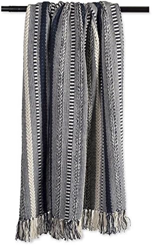 DII Braided Striped Throw Blanket, 50x60, Navy on Cream