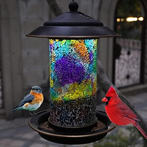 Solar Bird Feeder for Outdoor Hanging Stained Glass, Tesserae