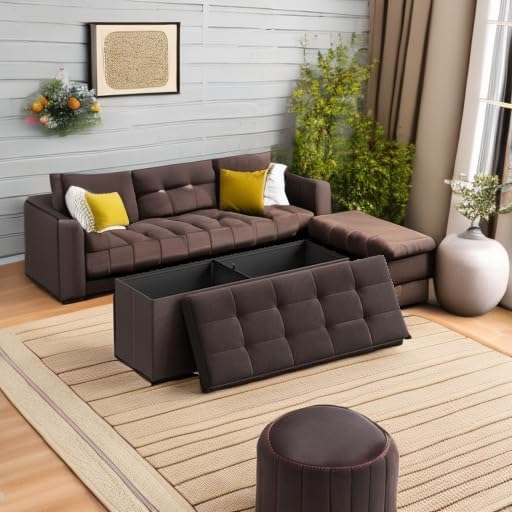 SONGMICS 43.3 Inches Folding Storage Ottoman Bench, Load 660 lb