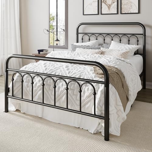 Allewie Full Size Metal Platform Bed Frame with Headboard, Black