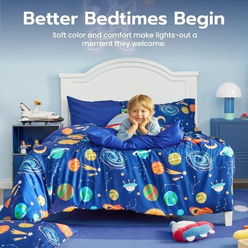 Joiedomi Kids Comforter Set Bedding Set for Boys Girls Super Soft Microfiber Bed in a Bag with Comforter Sheets Pillowcase Sham, Dark Blue Cosmic Space, Full