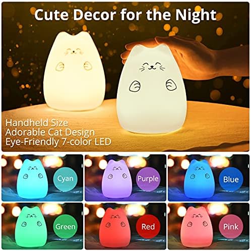 Cute Kawaii Kids Night Lights for Room Decor - Cat Lamp for Kids Bedroom Nursery, Best Christmas Birthday Gifts for Women Wife Teen Girls.