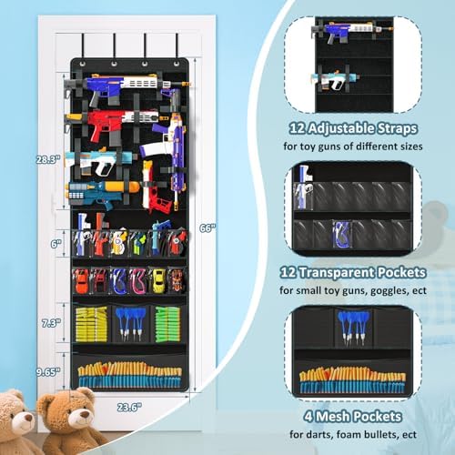 Over The Door Organizer for Toy Gun, Hanging Toy Storage Organizer, Black
