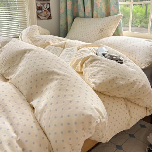 Beige Polka Dot Duvet Cover Set 3 Pcs,Twin Size Bedding 68"×86"