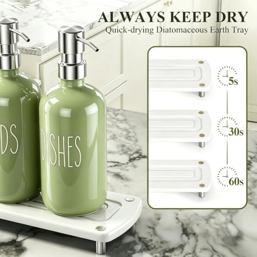 Cisily Olive Green Kitchen Soap Dispenser Set with Ceramics Sponge Holder
