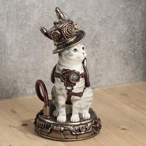 Veronese Design 6 7/8 Inch Steampunk Chaotic Neutral Cat Tinkerer Hand Painted Resin Animal Figurine
