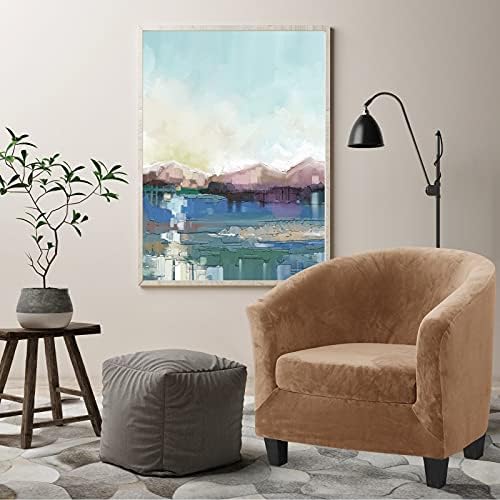 MIFXIN 2-Piece Velvet Tub Chair Covers with Cushion Cover Stretch Soft Washable Barrel Club Chair Slipcover Armchair Sofa Couch Furniture Protector for Living Room Bar Counter Hotel (Camel)