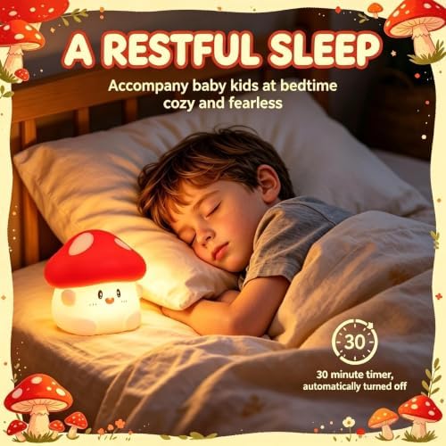 YR YRHH-PET Hug Mushroom Night Light, Cute Squishy Touch Lamp for Baby Kids