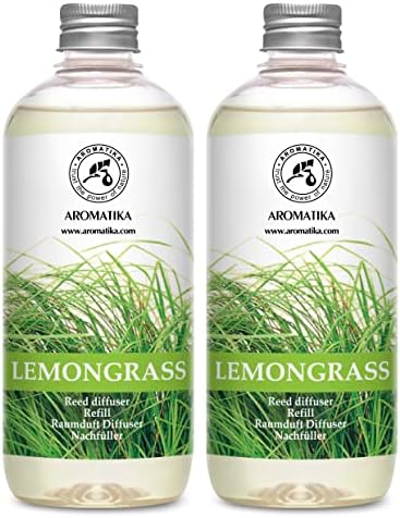 Lemongrass Diffuser Refill 34 Fl Oz (2x17 Fl Oz) - Fresh & Long Lasting Fragrance - Refill with Natural Essential Lemongrass Oil - for Aromatherapy - Spa - Home