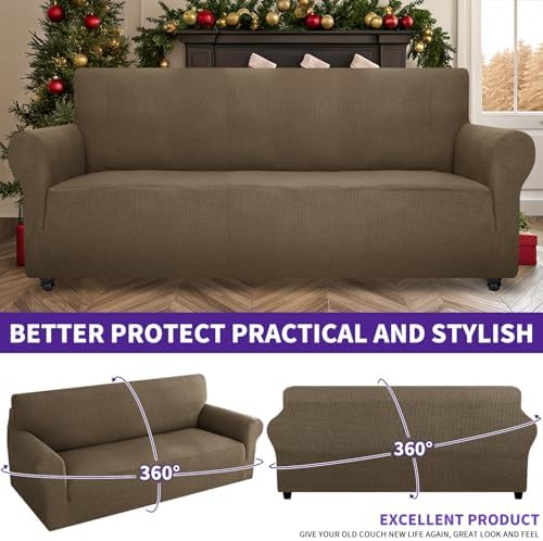 ZNSAYOTX Stretch Oversized Couch Cover Universal Sofa Covers for Living Room Dogs Pet Furniture Protector Spandex Extra Large Sofa Slipcovers with Anti Slip Foam Sticks (Brown, XL Sofa)
