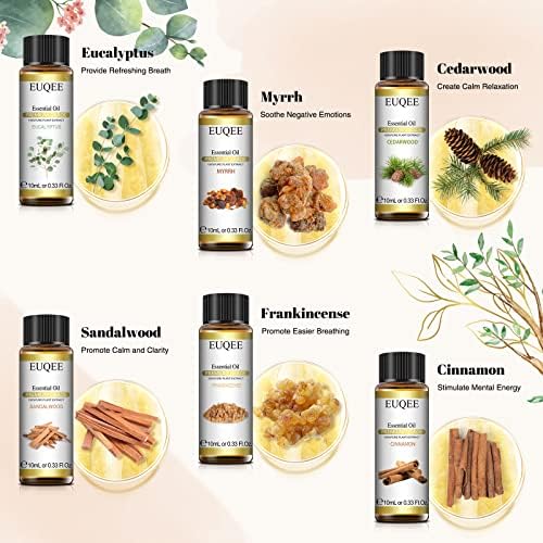 EUQEE 6PCS Woody Essential Oils Set for Diffuser, Candle Making, Massage
