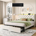 Full Size Upholstered Bed Frame with Headboard & 2 Drawers, Beige