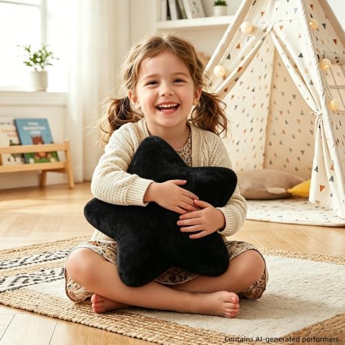 Star Pillow 15.4" Soft Fluffy Black Decorative Throw Pillows for Bed Couch