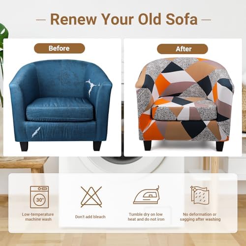 Barrel Chair Slipcovers, 2 Pack Stretch Club Chair Slipcover Sofa Covers with Arms, Removable Soft Armchair Cover Round Couch Furniture Protector for Bar Living Room Bedroom Hotel Counter