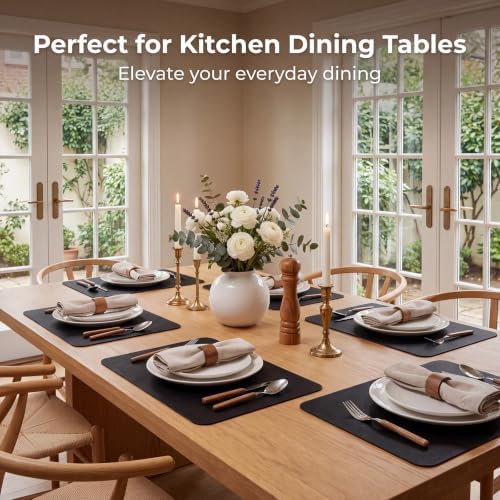 ADRIMER Fall Placemats Set of 6, Heat Resistant Faux Leather, Black