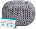 BIRDROCK HOME Round Pouf Ottoman Foot Rest - 18.5”x18.5”x15” Boho Compact Comfortable Soft Cotton Braided Foot Stool with Bean Bag Filling for Living Room, Bedroom, or Nursery (Light Gray)