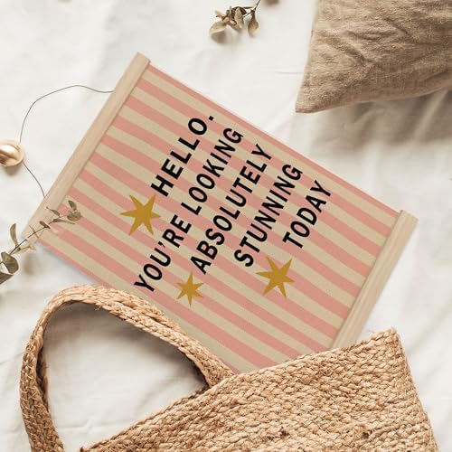 MAQIKA Inspirational Girl Nursery Poster Framed with Wood Hanger, Girls Room Hanging Wall Decor, Retro Pink Striped Motivational Canvas Wall Art Paints for Kids Girls Room Bedroom, 12x16 Inch