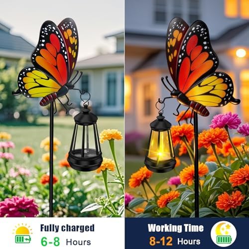 Solar Lights Outdoor 2 Packs 32.28in Garden Butterfly with Solar Lights