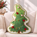 AELS Christmas Tree Pillow with Colorful Pom-pom, 16" Decorative Holiday Pillow, Embroidered Holiday Throw Pillows for Decor, Plush Tree Shaped Decorative Pillows for Living Room Bedroom Sofa, Green