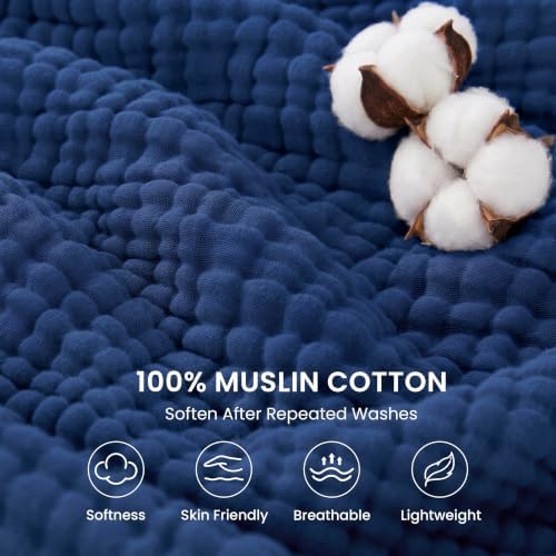 Love's cabin 100% Cotton Muslin Blanket King Size for Bed, Dark Blue