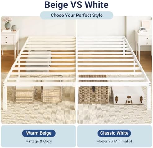 Allewie King Size Bed Frame, 14 inch Metal Beds with Storage Space, Beige