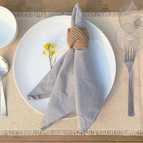 Ramanta Home Light Grey Cotton Dinner Napkins Set of 12, 18x18 Inch