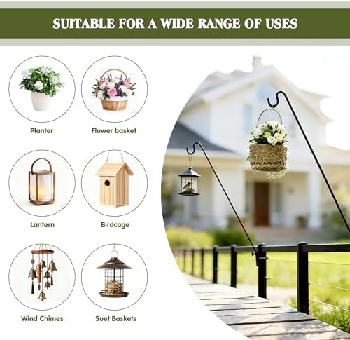 2 Packs Extended Fence Deck Heavy Duty Bird Feeder Hook, 360 Degree Rotary and Length Adjustable Plant Bracket for Bird Feeders Planters Suet Baskets Lanterns Wind Chimes and More