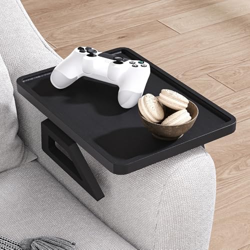 Couch Arm Tray,Bamboo Folding Sofa Tray,Sofa Armrest Trays Clip-On Couch Desk for Drinks,Snacks,Phone,Remote Control（Black）