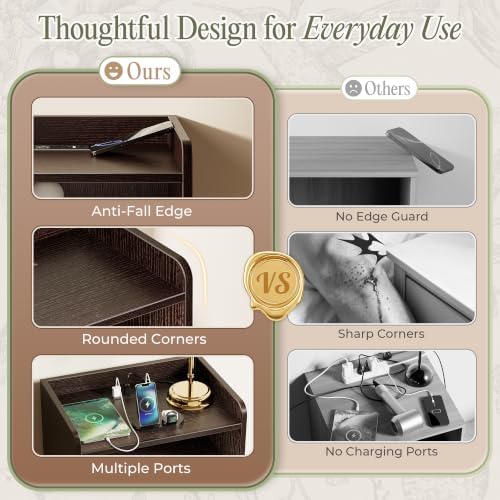 Huuger Nightstand Set of 2 with Charging Station, USB-C Port, End Tables