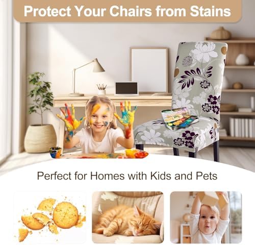 SearchI Dining Room Chair Covers Set of 4, Stretch Printed Floral Parsons Chair Slipcovers Removable Washable Kitchen Chair Protector Cover for Dining Room, Hotel, Ceremony (Flower Pattern8)