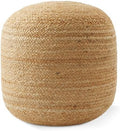 Casafield Hand-Braided Jute Pouf Ottoman Footrest, 18" W x 18" D x 18" H - Round, Natural Woven Boho Floor Cushion, Home Decor for Living Room