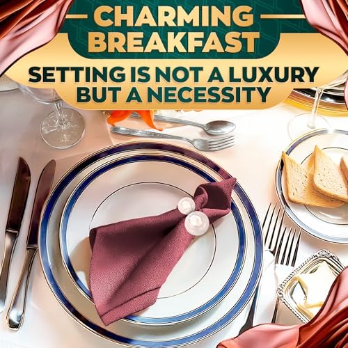 Pearl Napkin Rings Set of 12, Gold Metal Holders for Dining Tables