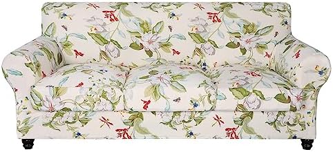 SearchI Stretch Sofa Cover Printed Couch Cover, Floral Pattern 4 Pieces Sofa Slipcover with 3 Separate Cushion Cover, Washable Furniture Protector for Living Room(Sofa, Spring Pattern)